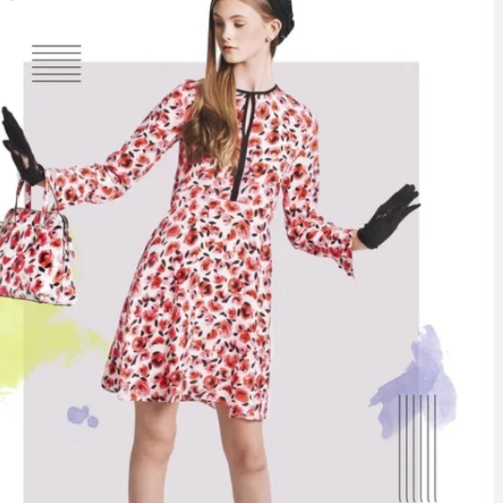 Kate Spade Pink Rosebud Silk Mini Shift Dress with Pockets L $498